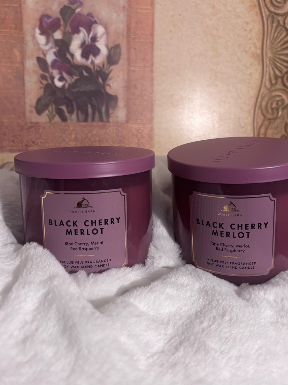 Bath & Body Works White Barn Black Cherry Merlot Purple 3-Wick Candle Set